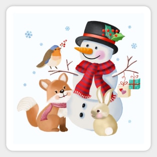 Snowman with forest animals Sticker